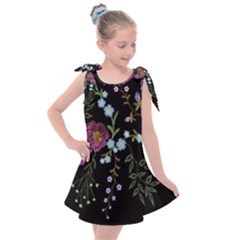 Embroidery Trend Floral Pattern Small Branches Herb Rose Kids  Tie Up Tunic Dress by Ndabl3x