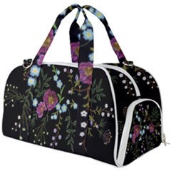 Embroidery Trend Floral Pattern Small Branches Herb Rose Burner Gym Duffel Bag by Ndabl3x