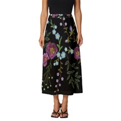 Embroidery Trend Floral Pattern Small Branches Herb Rose Classic Midi Chiffon Skirt by Ndabl3x