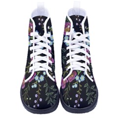 Embroidery Trend Floral Pattern Small Branches Herb Rose Kid s High-top Canvas Sneakers by Ndabl3x