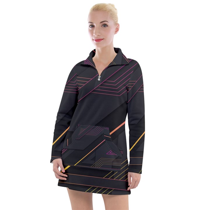 Gradient Geometric Shapes Dark Background Women s Long Sleeve Casual Dress