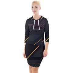 Gradient Geometric Shapes Dark Background Quarter Sleeve Hood Bodycon Dress by Ndabl3x