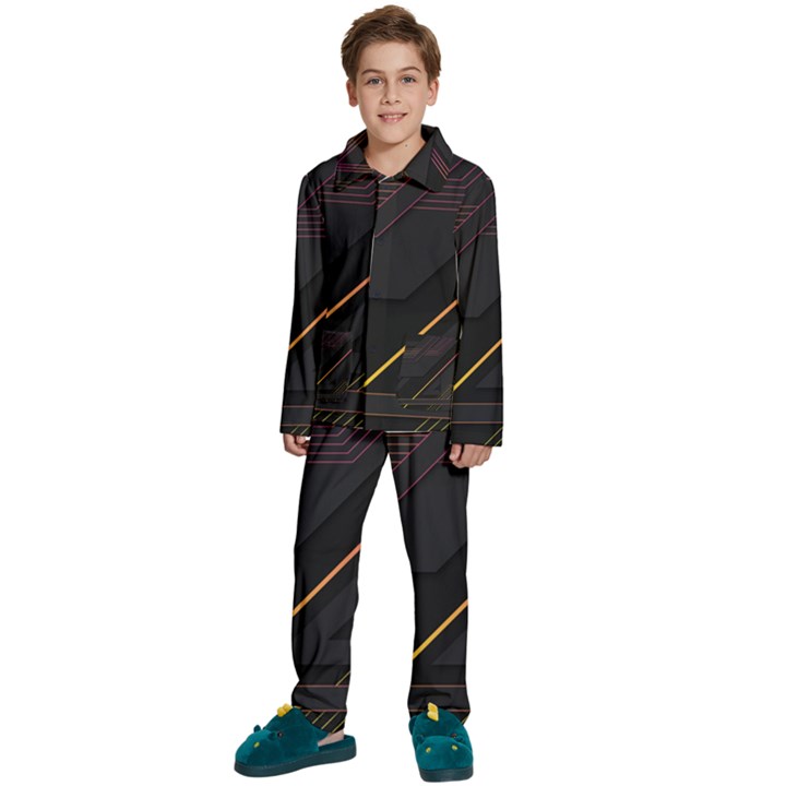 Gradient Geometric Shapes Dark Background Kids  Long Sleeve Velvet Pajamas Set