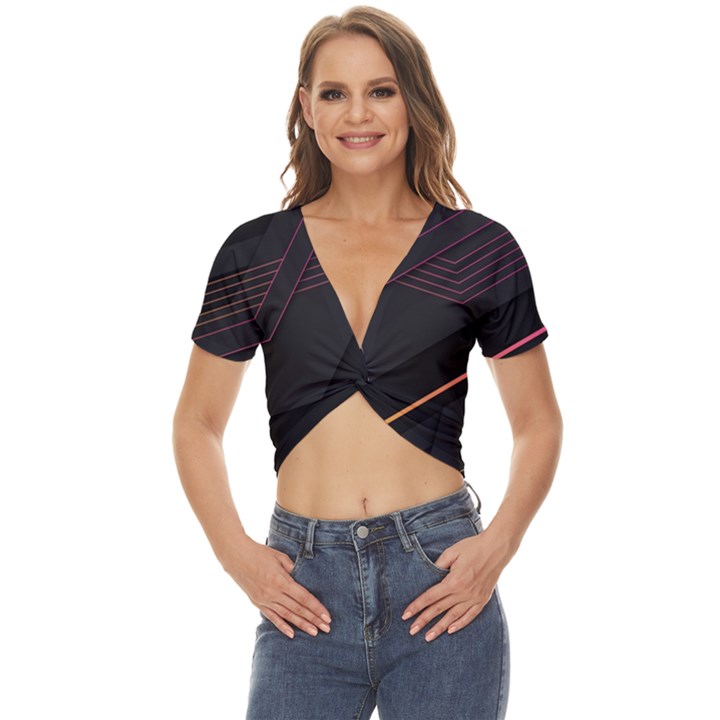 Gradient Geometric Shapes Dark Background Twist Front Crop Top