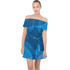 Abstract Classic Blue Background Off Shoulder Chiffon Dress by Ndabl3x