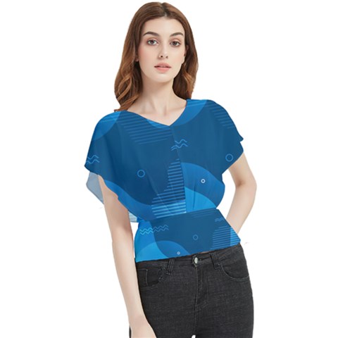 Abstract Classic Blue Background Butterfly Chiffon Blouse by Ndabl3x