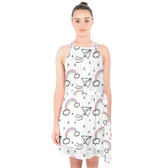 Cute Art Print Pattern Halter Collar Waist Tie Chiffon Dress by Ndabl3x