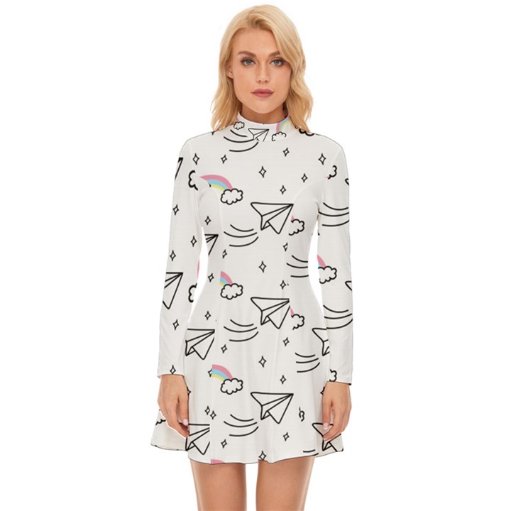 Cute Art Print Pattern Long Sleeve Velour Longline Dress