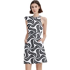 Soft Pattern Repeat Monochrome Cocktail Party Halter Sleeveless Dress With Pockets