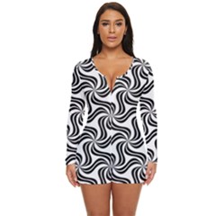 Soft Pattern Repeat Monochrome Long Sleeve Boyleg Swimsuit by Ravend