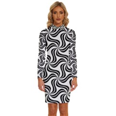 Soft Pattern Repeat Monochrome Long Sleeve Shirt Collar Bodycon Dress