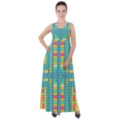 Checkerboard Squares Abstract Art Empire Waist Velour Maxi Dress by Ravend