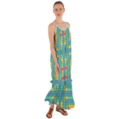 Checkerboard Squares Abstract Art Cami Maxi Ruffle Chiffon Dress by Ravend