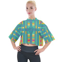 Checkerboard Squares Abstract Art Mock Neck T-shirt by Ravend