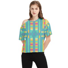 Checkerboard Squares Abstract Art One Shoulder Cut Out T-shirt by Ravend