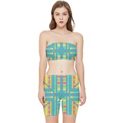 Checkerboard Squares Abstract Art Stretch Shorts And Tube Top Set by Ravend