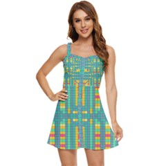 Checkerboard Squares Abstract Art Ruffle Edge Bra Cup Chiffon Mini Dress by Ravend