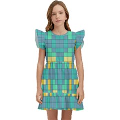 Checkerboard Squares Abstract Art Kids  Winged Sleeve Dress by Ravend