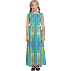 Checkerboard Squares Abstract Art Kids  Satin Sleeveless Maxi Dress by Ravend