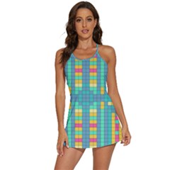 Checkerboard Squares Abstract Art 2-in-1 Flare Activity Dress by Ravend