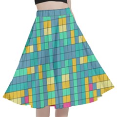 Checkerboard Squares Abstract Art A-line Full Circle Midi Skirt With Pocket by Ravend