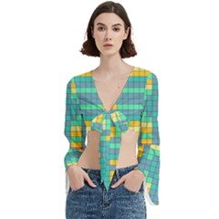 Checkerboard Squares Abstract Art Trumpet Sleeve Cropped Top