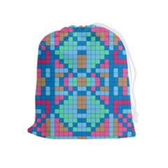 Checkerboard Square Abstract Drawstring Pouch (xl) by Ravend