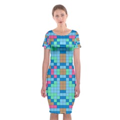 Checkerboard Square Abstract Classic Short Sleeve Midi Dress by Ravend