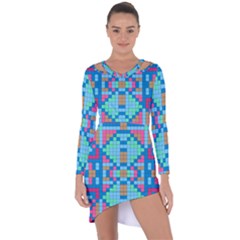 Checkerboard Square Abstract Asymmetric Cut-out Shift Dress by Ravend