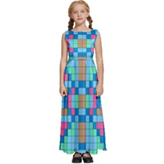 Checkerboard Square Abstract Kids  Satin Sleeveless Maxi Dress by Ravend