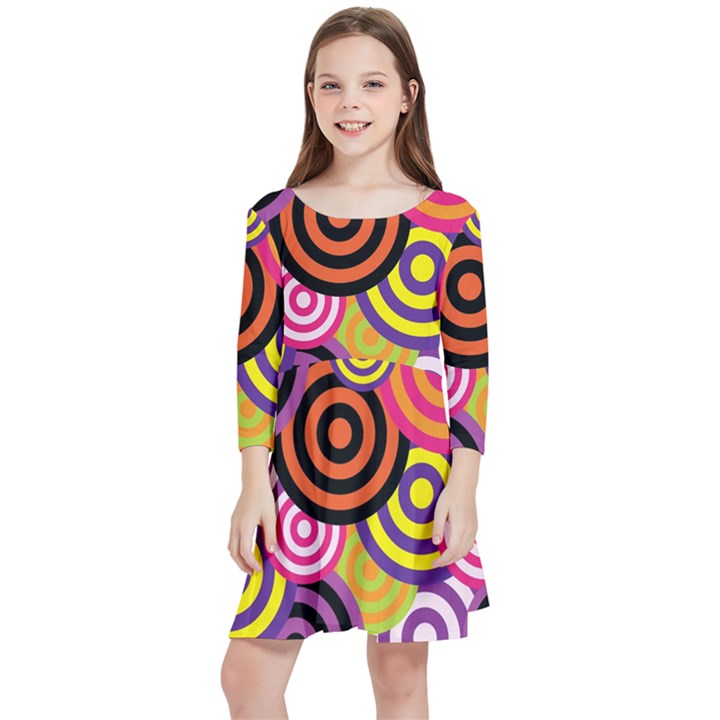 Abstract Circles Background Retro Kids  Quarter Sleeve Skater Dress