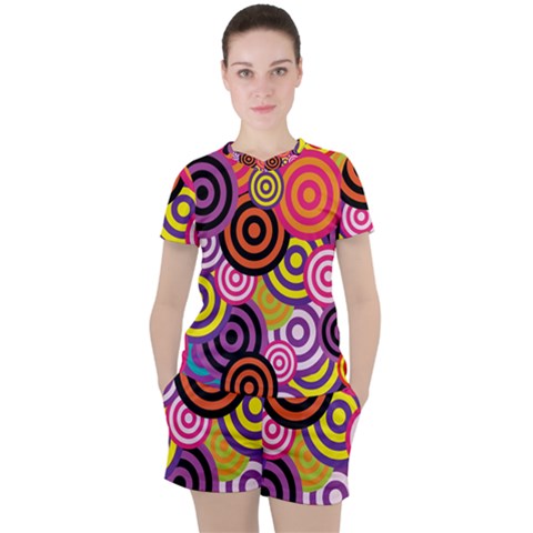 Abstract Circles Background Retro Women s T-shirt And Shorts Set by Ravend