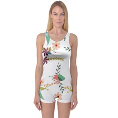 Floral Backdrop Pattern Flower One Piece Boyleg Swimsuit by Ravend