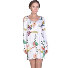 Floral Backdrop Pattern Flower Long Sleeve Nightdress by Ravend