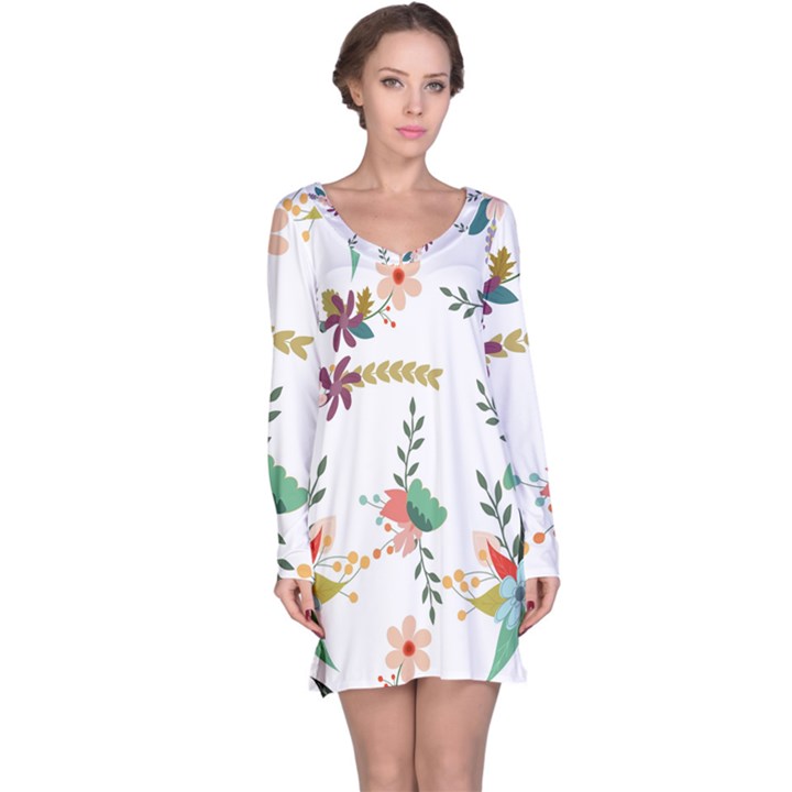 Floral Backdrop Pattern Flower Long Sleeve Nightdress