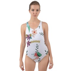 Floral Backdrop Pattern Flower Cut-out Back One Piece Swimsuit by Ravend