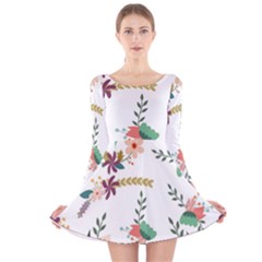 Floral Backdrop Pattern Flower Long Sleeve Velvet Skater Dress