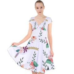 Floral Backdrop Pattern Flower Cap Sleeve Front Wrap Midi Dress by Ravend