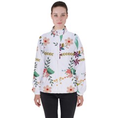 Floral Backdrop Pattern Flower Women s High Neck Windbreaker by Ravend