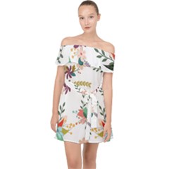 Floral Backdrop Pattern Flower Off Shoulder Chiffon Dress by Ravend