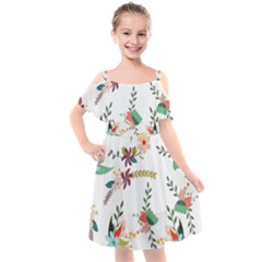 Floral Backdrop Pattern Flower Kids  Cut Out Shoulders Chiffon Dress by Ravend