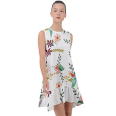 Floral Backdrop Pattern Flower Frill Swing Dress by Ravend