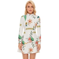 Floral Backdrop Pattern Flower Long Sleeve Velour Longline Dress by Ravend