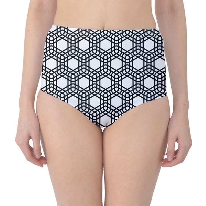 Geometric Floral Curved Shape Motif Classic High-Waist Bikini Bottoms