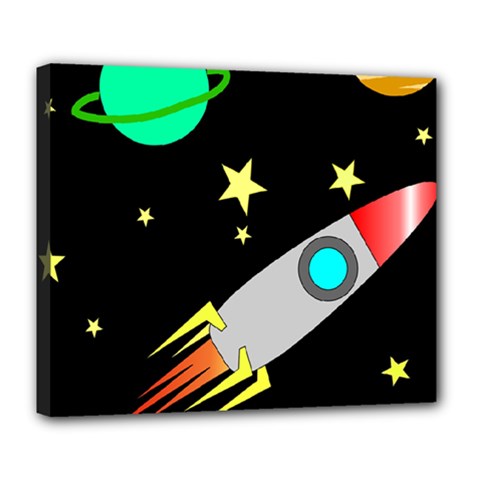 Planet Rocket Space Stars Deluxe Canvas 24  X 20  (stretched)