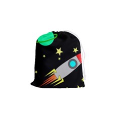 Planet Rocket Space Stars Drawstring Pouch (small)