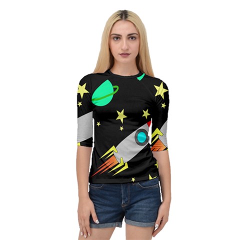 Planet Rocket Space Stars Quarter Sleeve Raglan T-shirt by Ravend