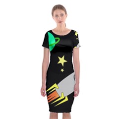 Planet Rocket Space Stars Classic Short Sleeve Midi Dress