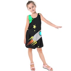 Planet Rocket Space Stars Kids  Sleeveless Dress