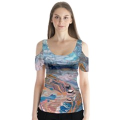 Abstract delta Butterfly Sleeve Cutout T-Shirt 